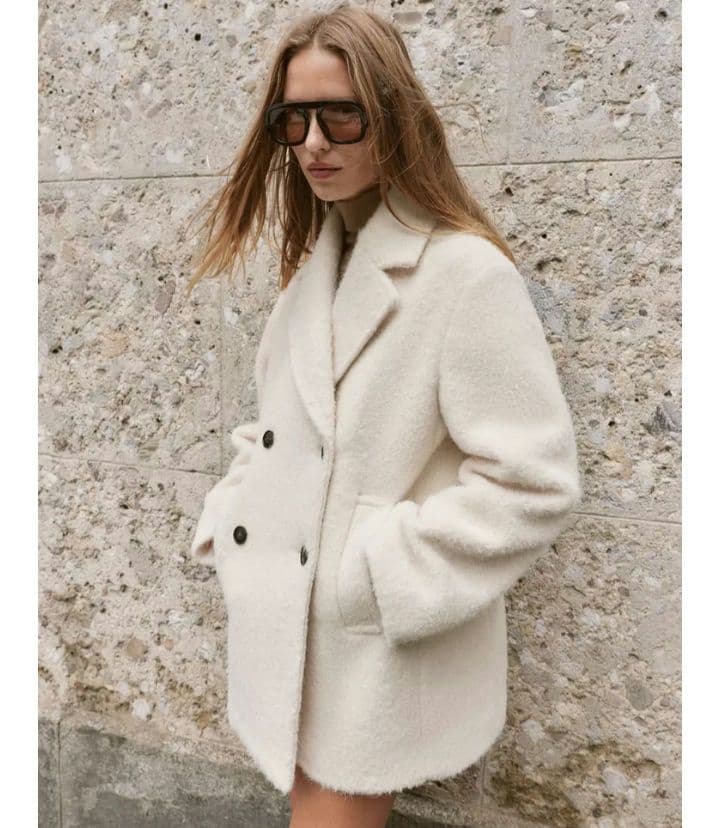 最安値 ZARA ブークレダブルブレストミディ丈コート XS エクリュ 完売品