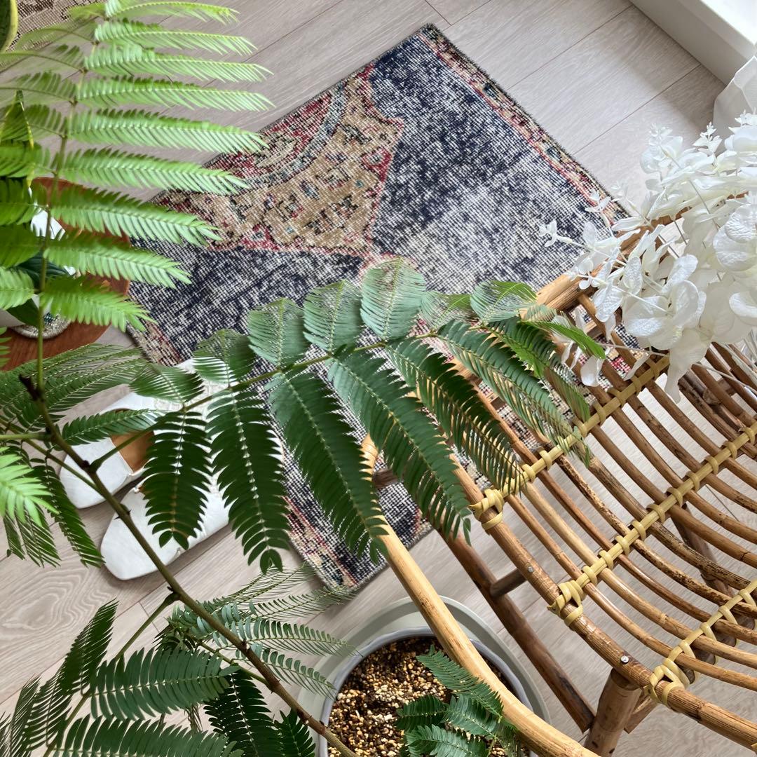 デニムブルー✳︎64×61 シャビー　キャラメル　レッド　トルコヴィンテージラグ