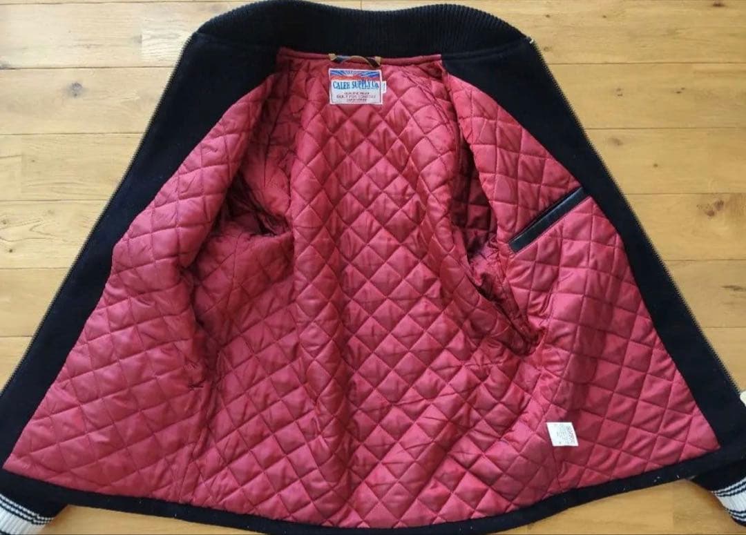 Calee キャリー Wool スタジャン M 黒 インナーキルティング 本革