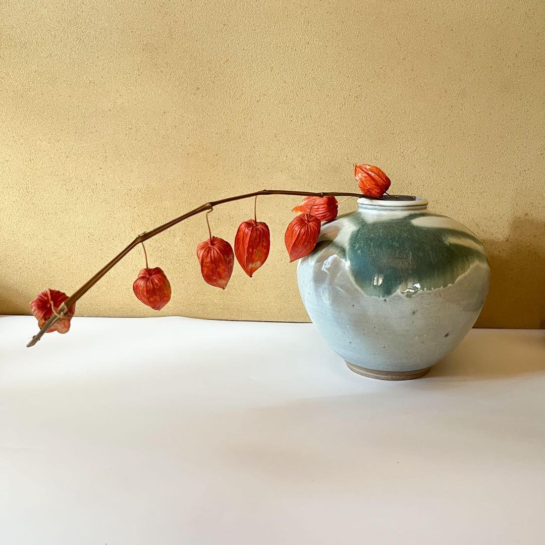 法勝寺焼　松花窯　四代　安藤真澄　花瓶 共箱 陶器 花器 フラワーベース 壺