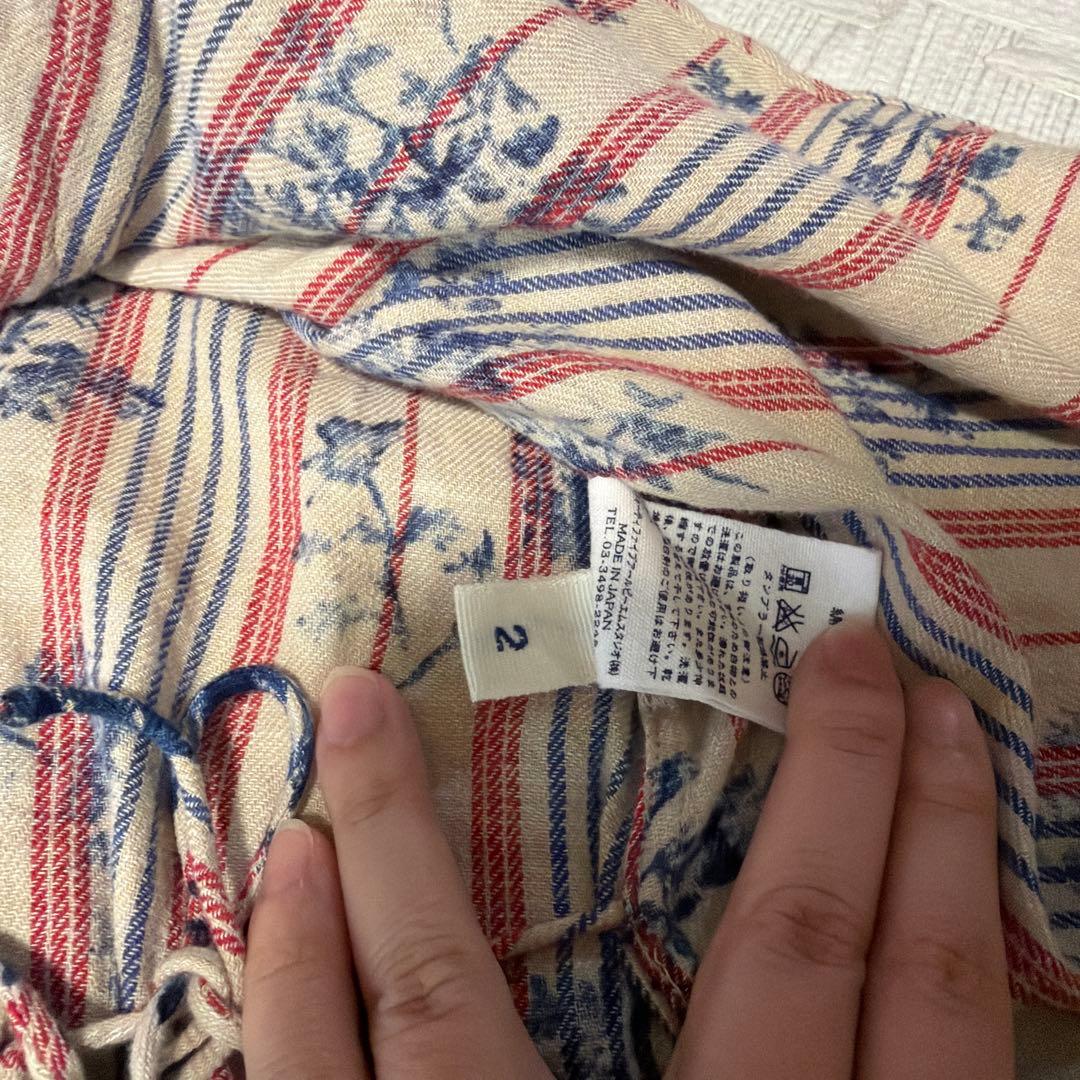 45R ラッフルフリル コットンブラウス 長袖シャツ ボタニカル 花柄