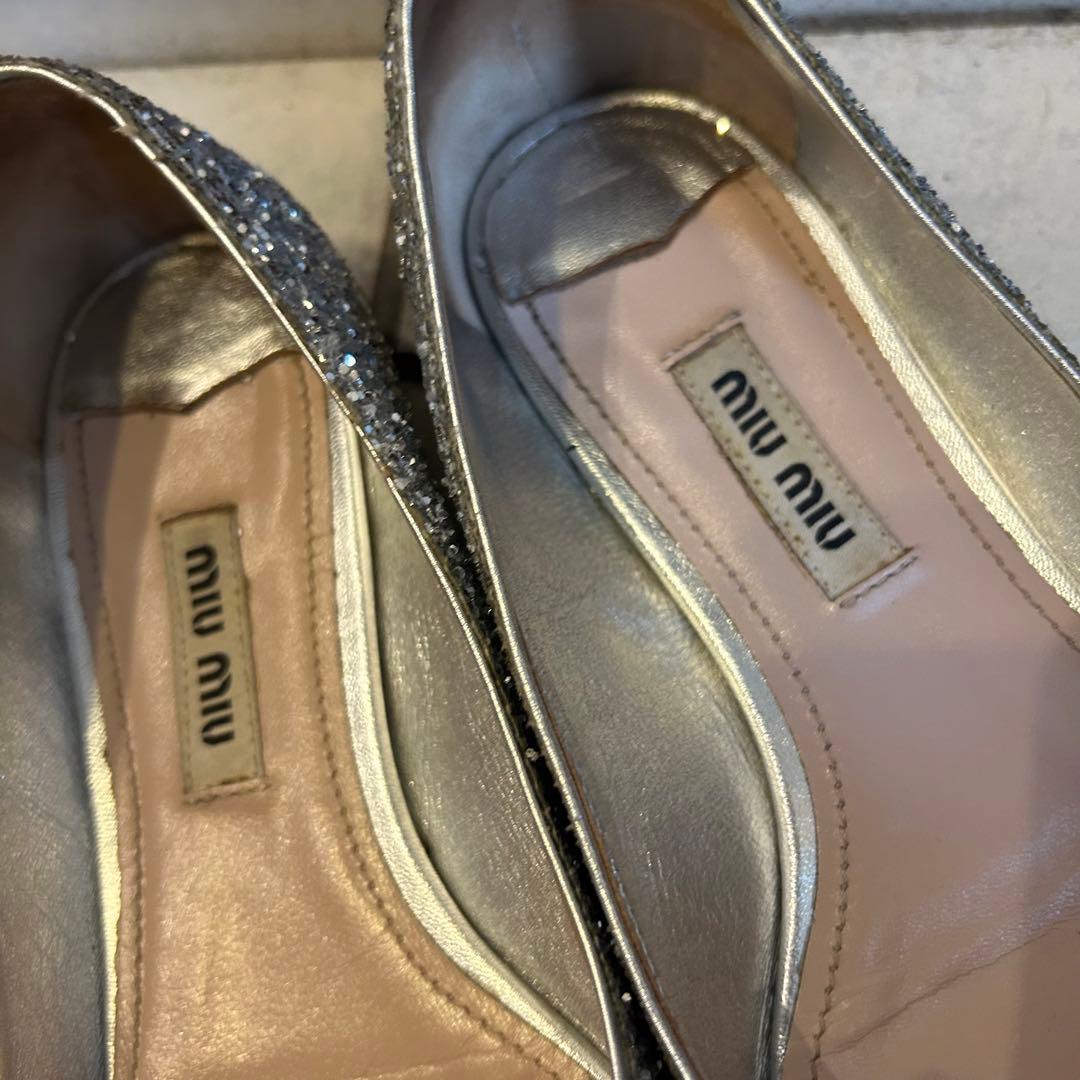 miu miu ビジュー パンプス シルバー　23センチ　ミュウミュウ　フラット