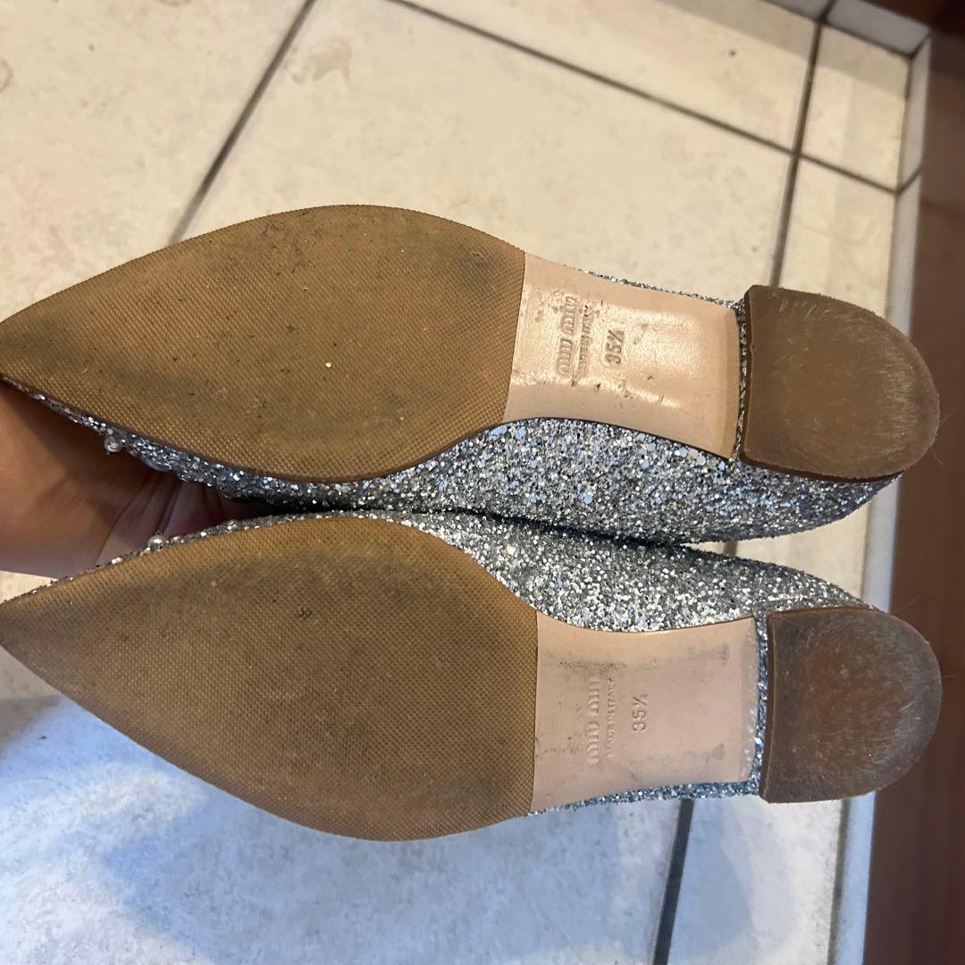 miu miu ビジュー パンプス シルバー　23センチ　ミュウミュウ　フラット